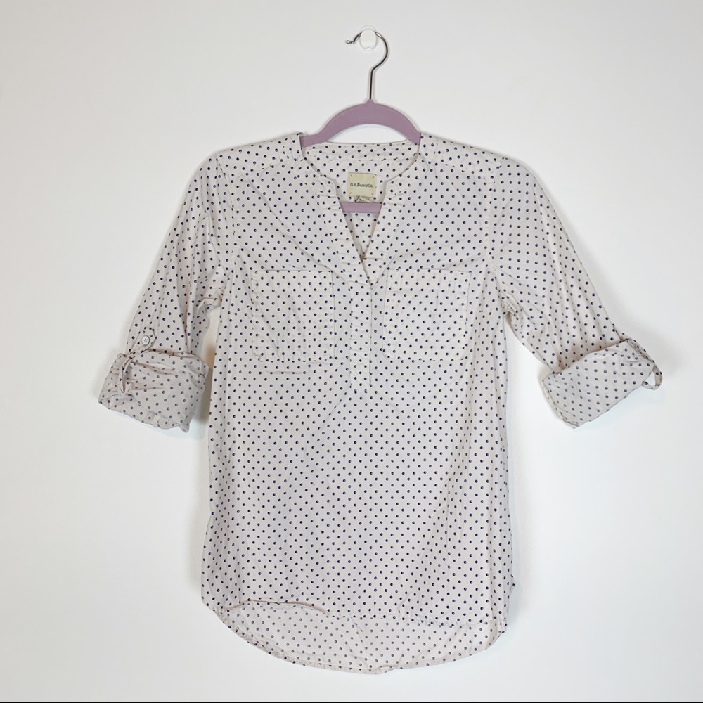 GH Bass & Co 3/4 Sleeve Popover Button Down Polka Dots 100% Cotton XS